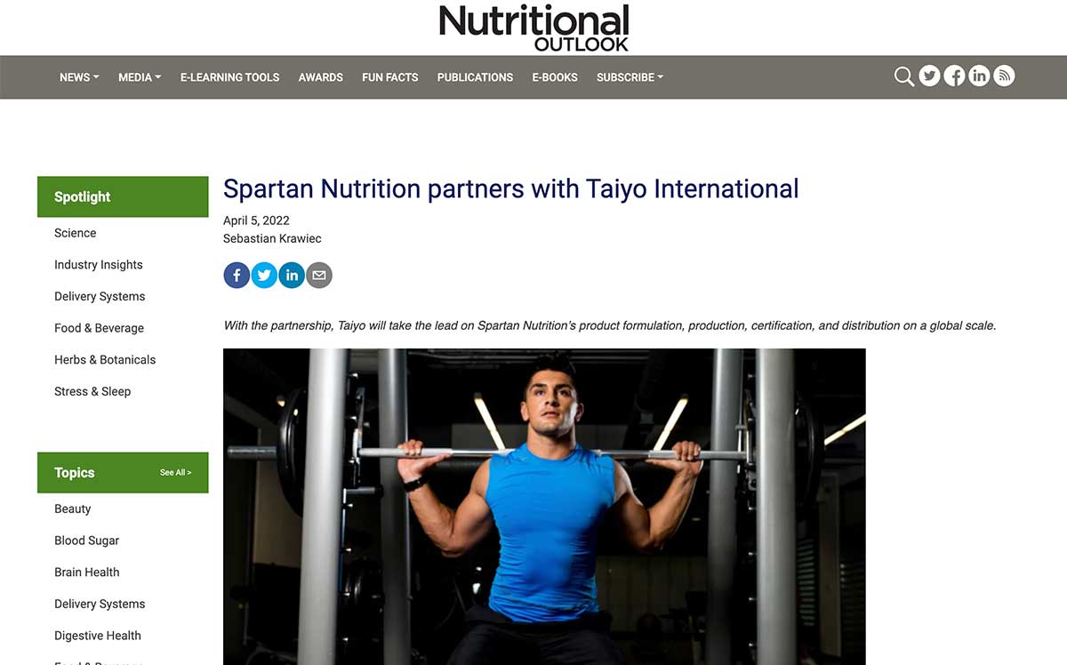 Spartan nutrition partners with taiyo international nutritional outlook article