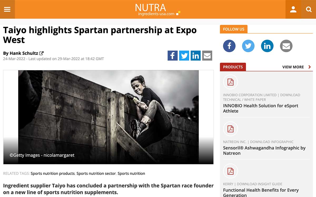 taiyo highlights spartan partnership at expo west nutra article