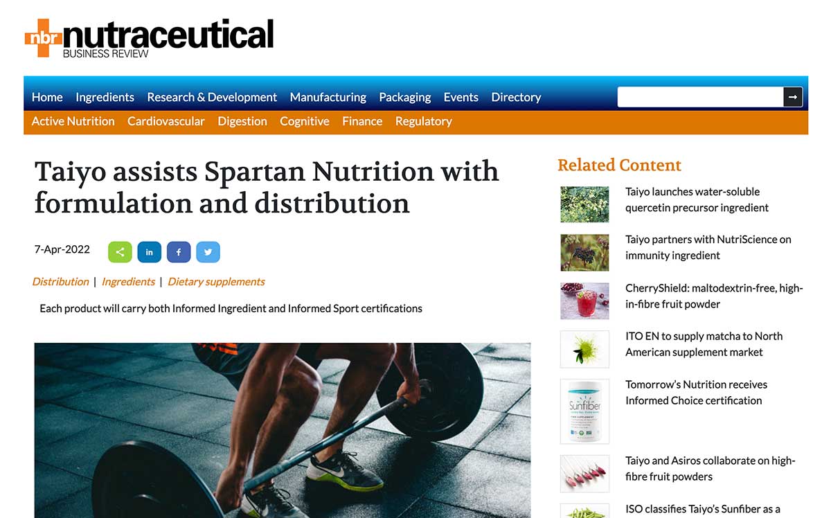 taiyo assists spartan nutrition with formulation and distribution nutraceutical article