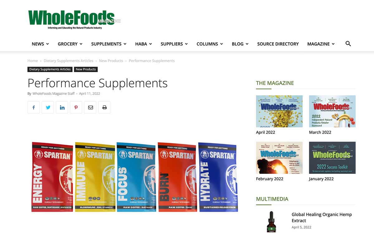 Spartan Performance supplements whole foods article