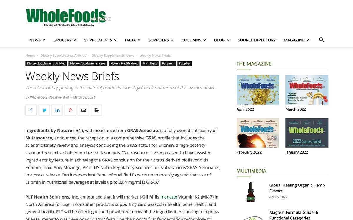weekly news briefs whole foods article